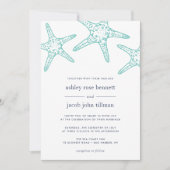 ターコイズ & ネイビー スターフィッシュ ウェディング 招待状 (正面)