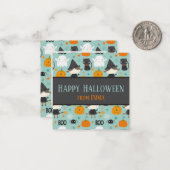 ターコイズ「ハッピーハローウィン」パターン名前をカスタムする ノートカード (正面/裏面インサイチュ)