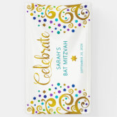 ターコイズ バット ミッツヴァ ゴールド フォイル スクリプト ツリー オブ ライフ 横断幕 (縦)