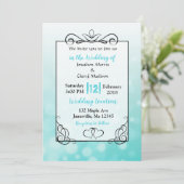 ターコイズ バブル ブラック スクリプト 結婚式招待状 招待状 (スタンド正面)