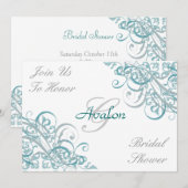 ターコイズ バロック スワール ブライダル シャワー 招待状 (正面/裏面)