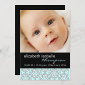 ターコイズ·バロック·ベイビー·ガール·フォト·アナウンス 案内状 (正面/裏面)