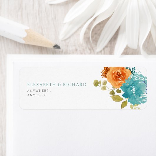 ターコイズ バーンオレンジ 秋の花ラベル ラベル (インサイチュ)