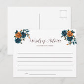 ターコイズ＆バーントオレンジの結婚式アドバイスカード インビテーションポストカード (正面/裏面)