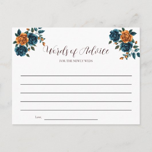 ターコイズ＆バーントオレンジの結婚式アドバイスカード インビテーションポストカード (正面)