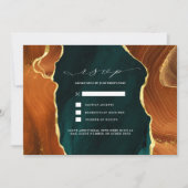 ターコイズ、バーントオレンジ＆ゴールドアゲートの出欠確認招待状 招待状 (正面)