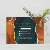 ターコイズ、バーントオレンジ＆ゴールドアゲートの出欠確認招待状 招待状 (スタンド正面)