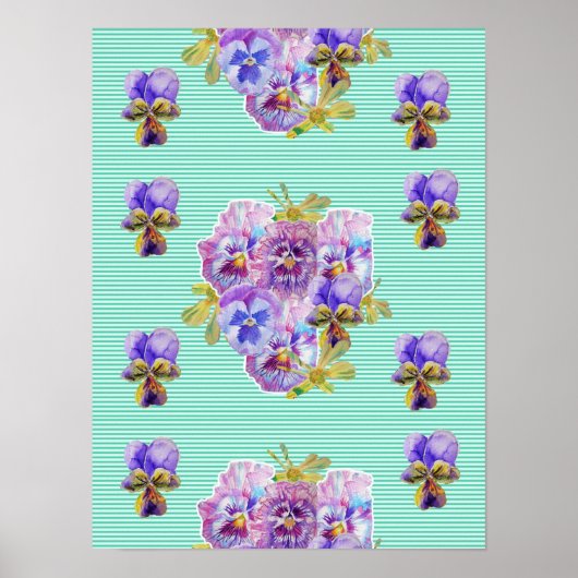 ターコイズ パンジー 花 シャビー チック ポスター (正面)