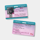 ターコイズ/パープルのサービスドッグIDカードバッジ バッジ (正面＆裏面)