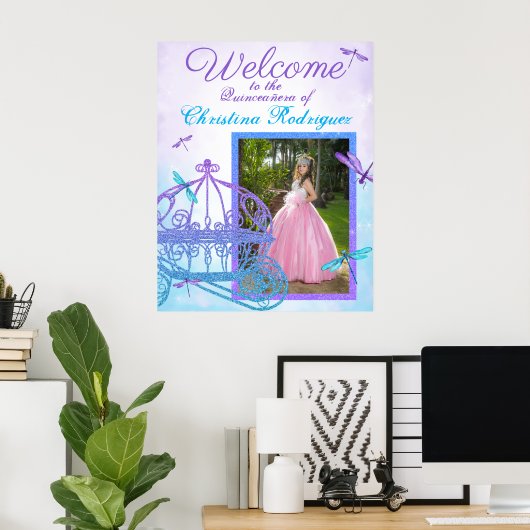 ターコイズ&パープルキンセアニラウェルカムサイン ポスター (ホームオフィス)