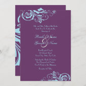 ターコイズ&パープルシック結婚式招待状 招待状 (正面/裏面)