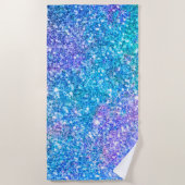 ターコイズ&パープルフェイクグリッター ビーチタオル (正面)