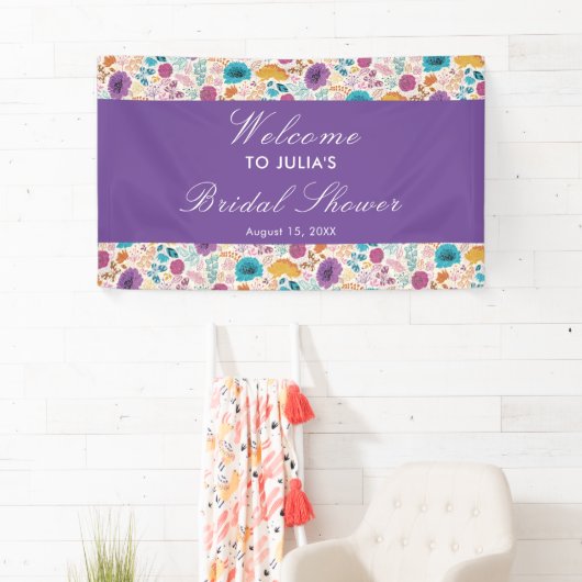 ターコイズ パープル イエロー 春の草原 ブライダルシャワー 横断幕 (インサイチュ)