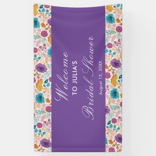 ターコイズ パープル イエロー 春の草原 ブライダルシャワー 横断幕 (縦)