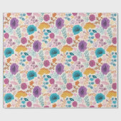 ターコイズ パープル イエロー 春の草原 花 ウェディング ラッピングペーパー (フラット)