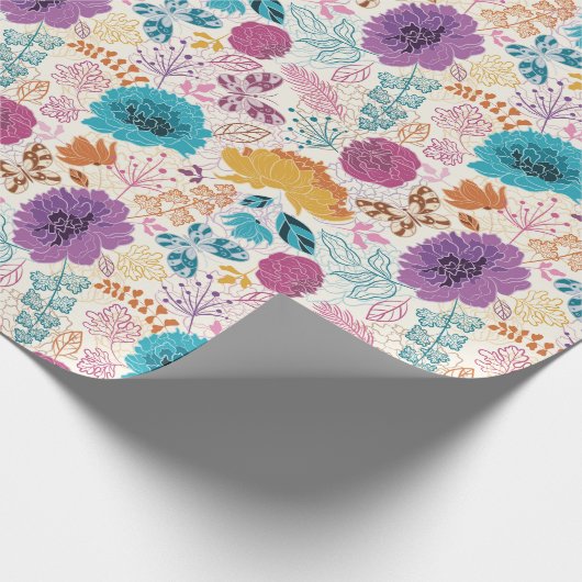 ターコイズ パープル イエロー 春の草原 花 ウェディング ラッピングペーパー (角)
