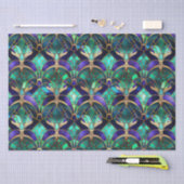 ターコイズ、パープル、ゴールドのピーコック ステンドグラス 薄葉紙 (クラフト)