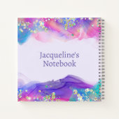 ターコイズ & パープル スパークリー ボーダー キッズ ノートブック (裏面)