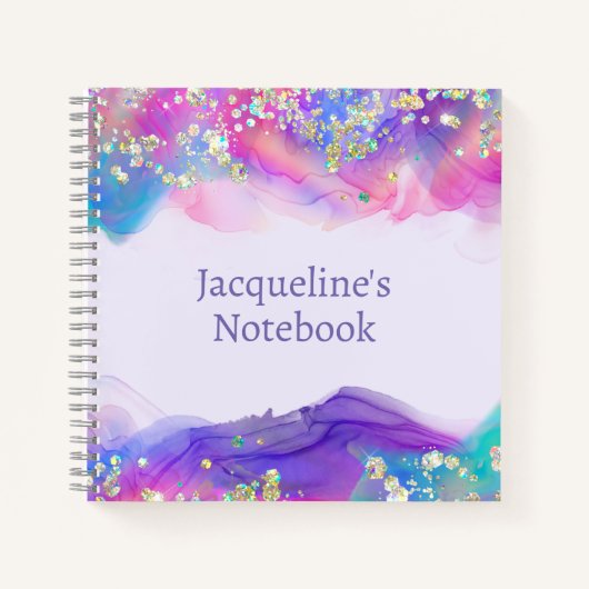 ターコイズ & パープル スパークリー ボーダー キッズ ノートブック (正面)