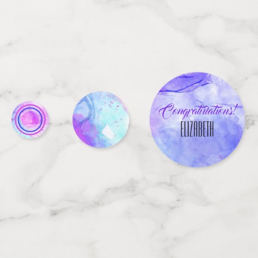 ターコイズ、パープル、ピンクパステルウォーターカラー抽象芸術 コンフェッティ (裏面)