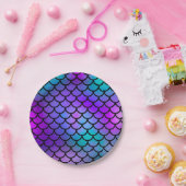 ターコイズ パープル ピンク ブルー マーメイド スケール ファンタジー フィッシュ ペーパープレート (パーティー)