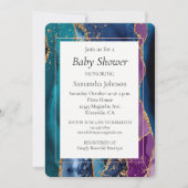 ターコイズ パープル ブルー ゴールド グリッター マーブル 招待状 (正面)