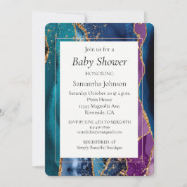 ターコイズ パープル ブルー ゴールド グリッター マーブル 招待状