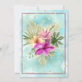 ターコイズ ヒビスカス パープル ピンク マーブル 誕生日パーティー 招待状 (裏面)