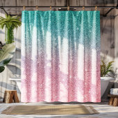 ターコイズ&ピンクきらめくフェイクグリッターグラデーション シャワーカーテン