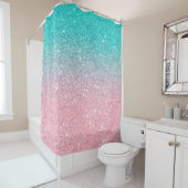 ターコイズ&ピンクきらめくフェイクグリッターグラデーション シャワーカーテン (インサイチュ)