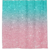 ターコイズ&ピンクきらめくフェイクグリッターグラデーション シャワーカーテン (正面)
