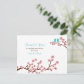 ターコイズ&ピンクさくらんぼブロッサムの日付を保存 案内ポストカード (スタンド正面)