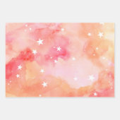 ターコイズ ピンクの花 天体の星 ラッピングペーパーシート (正面3)