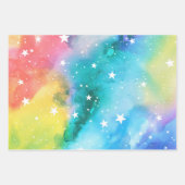ターコイズ ピンクの花 天体の星 ラッピングペーパーシート (正面2)