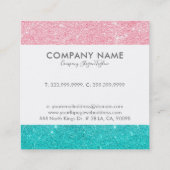 ターコイズ&ピンクフェイクグリッターグッズ スクエア名刺 (裏面)