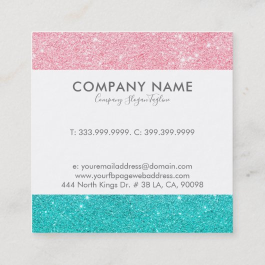 ターコイズ&ピンクフェイクグリッターグッズ スクエア名刺 (裏面)