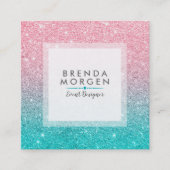 ターコイズ&ピンクフェイクグリッターグッズ スクエア名刺 (正面)