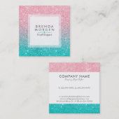ターコイズ&ピンクフェイクグリッターグッズ スクエア名刺 (正面/裏面)
