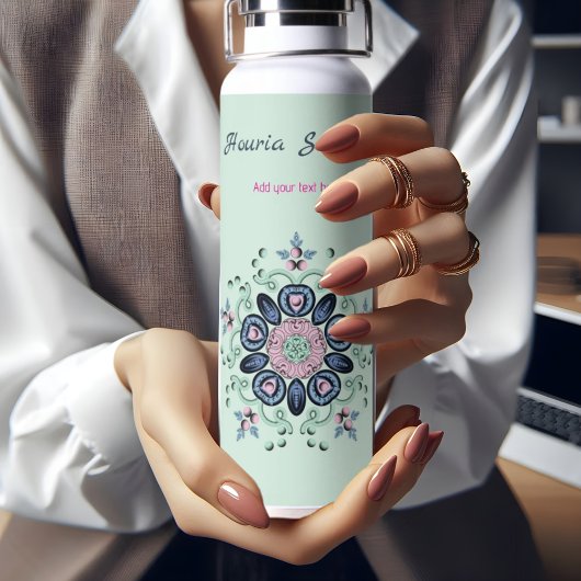 ターコイズ&ピンクフローラマンダラドードル ウォーターボトル
