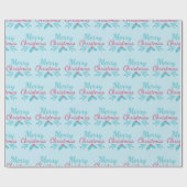 ターコイズ&ピンクメリークリスマスフェスティバルシームレス ラッピングペーパー (フラット)