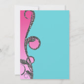 ターコイズ＆ピンク シルバー グリッター スワール スイート16 パーティー 招待状 (裏面)