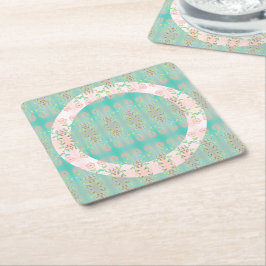 ターコイズ（ピンク） スクエアペーパーコースター