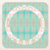 ターコイズ（ピンク） スクエアペーパーコースター (正面)
