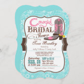 ターコイズ、ピンク、ブラウン女性のカーボーイブライダルシャワー 招待状 (正面/裏面)