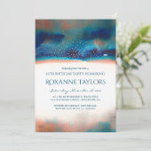 ターコイズ&ピーチウォーターカラーモダンバースデーパーティー 招待状 (スタンド正面)