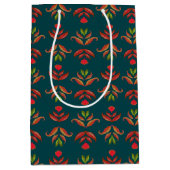 ターコイズ フォーク アート フラワー プリント コージー ラスティック オータム ミディアムペーパーバッグ (正面)