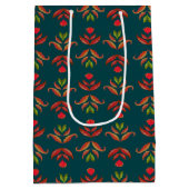 ターコイズ フォーク アート フラワー プリント コージー ラスティック オータム ミディアムペーパーバッグ (裏面)