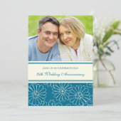 ターコイズ フラワーフォト 25周年 誕生日 インビテーション (スタンド正面)