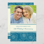 ターコイズ フラワーフォト 25周年 誕生日 インビテーション (正面/裏面)