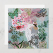 ターコイズ フラワー バースデー フラット グリーティング カード (正面/裏面)